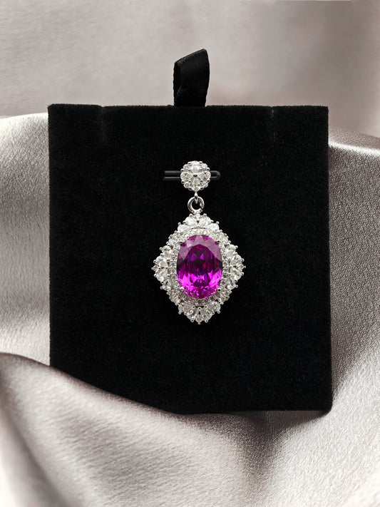 8ct Magenta Lab-grown Sapphire Oval Cut-Luxurious Pendant Necklace