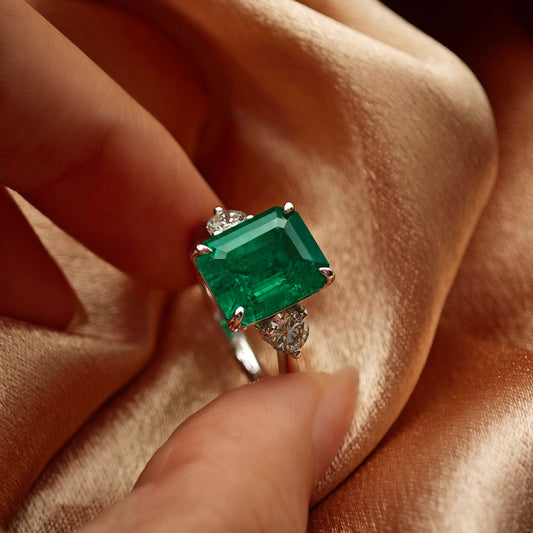 Lab Grown Emerald Ring | 9x11mm 3.7ct Emerald Cut Center Stone | Lab-Grown Diamonds | Platinum Material