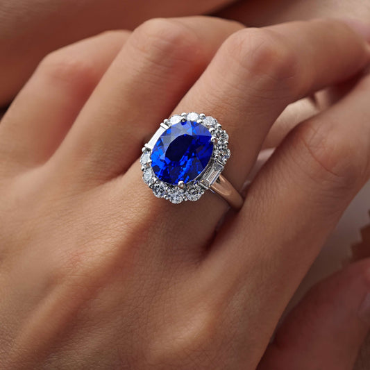 Intense Blue Kashmir Lab grown Sapphire Oval Cut Ring in Platinum