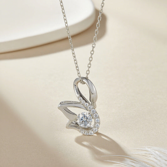 Swans by the Lake – Sterling Silver Moissanite Swan Pendant Necklace