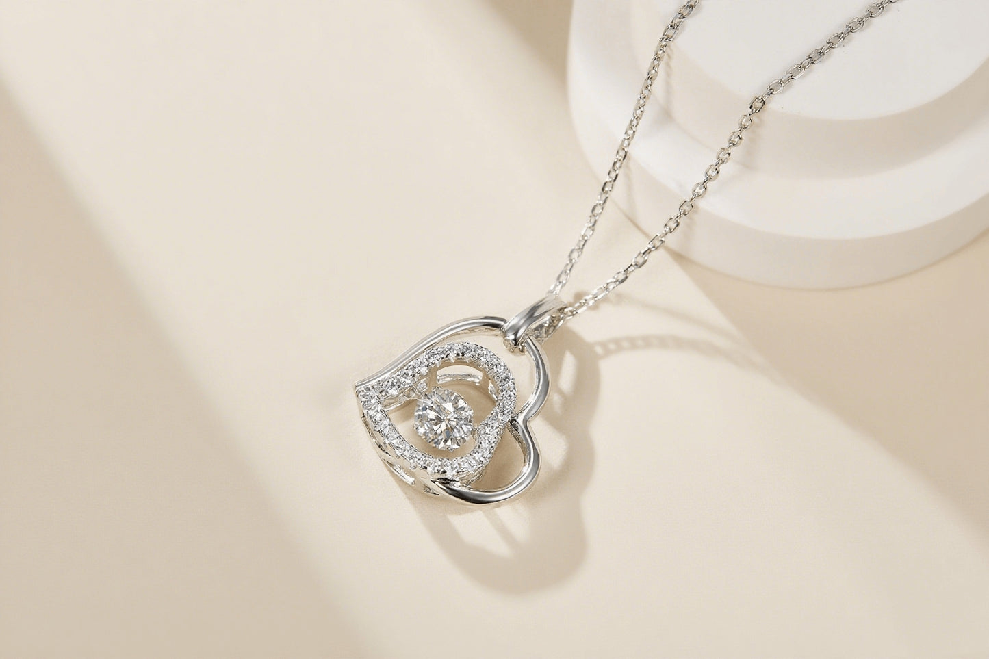 Heart to Heart Moissanite Pendant Necklace in Sterling Silver