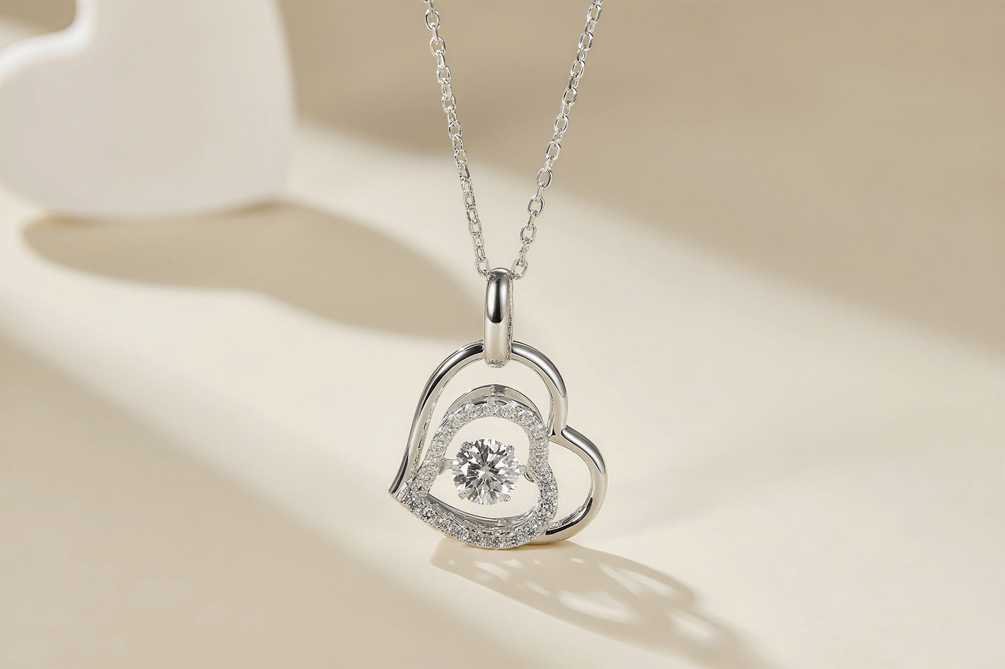Heart to Heart Moissanite Pendant Necklace in Sterling Silver