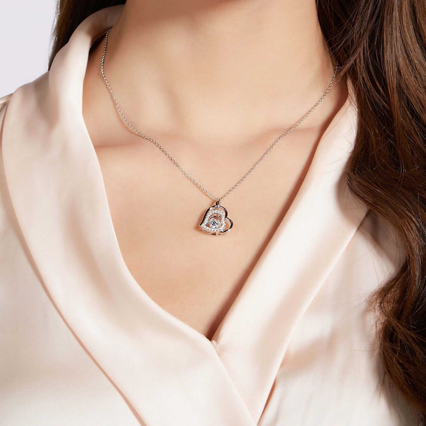 Heart to Heart Moissanite Pendant Necklace in Sterling Silver