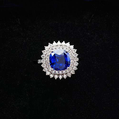 4.7ct Lab-Grown Kashmir Blue Sapphire Ring | 10x10mm Cushion Cut | Lab-Grown Diamonds | Platinum Luxury