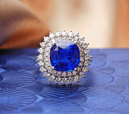4.7ct Lab-Grown Kashmir Blue Sapphire Ring | 10x10mm Cushion Cut | Lab-Grown Diamonds | Platinum Luxury