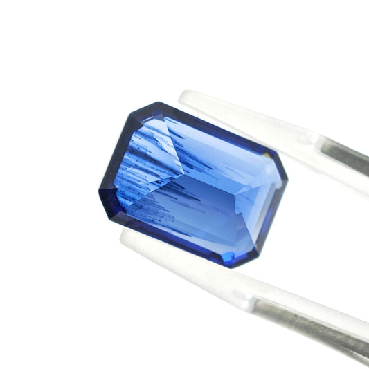 CheraJewelry Lab grown Royal Blue Sapphire Emerald cut 10x14mm