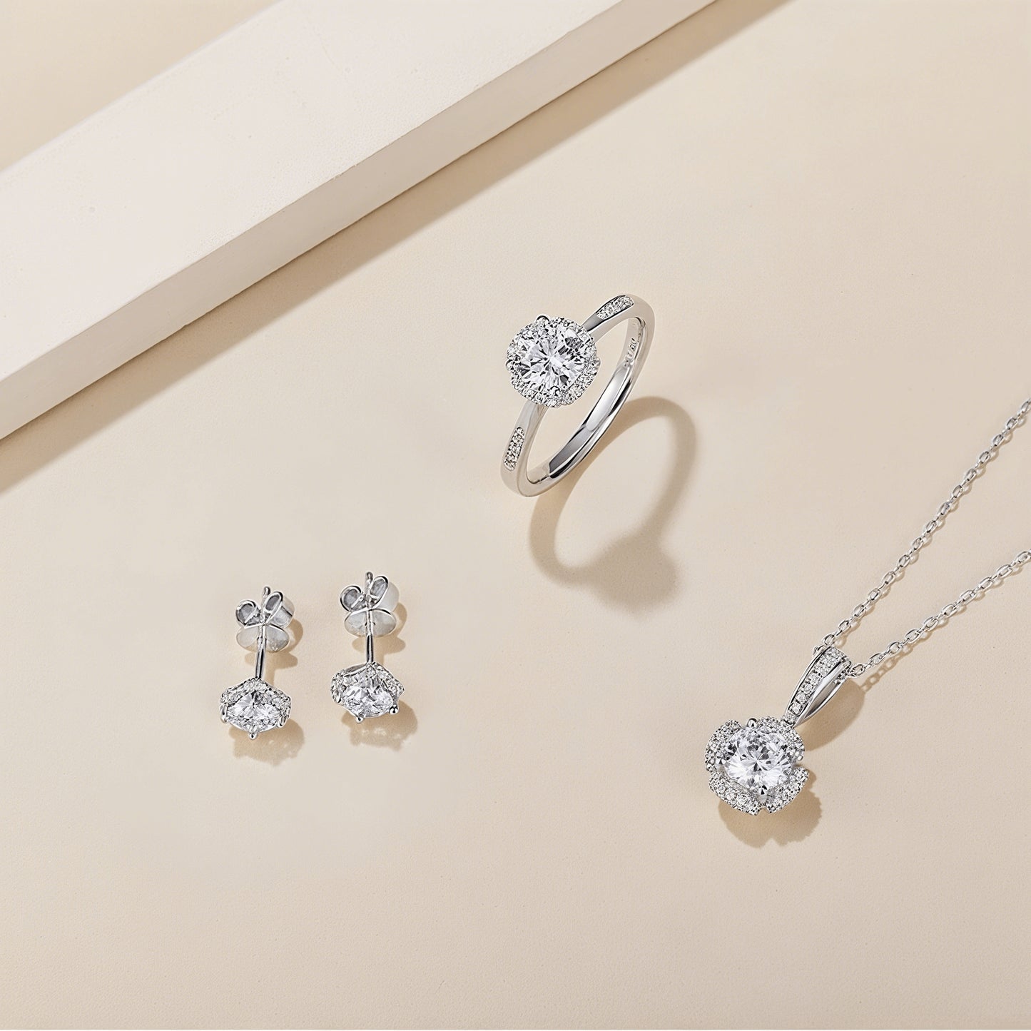 Elegance Moissanite Jewelry Set – Ring, Earrings & Pendant Necklace in Sterling Silver