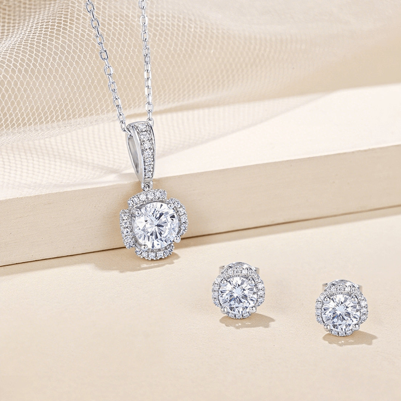 Elegance Moissanite Jewelry Set – Ring, Earrings & Pendant Necklace in Sterling Silver