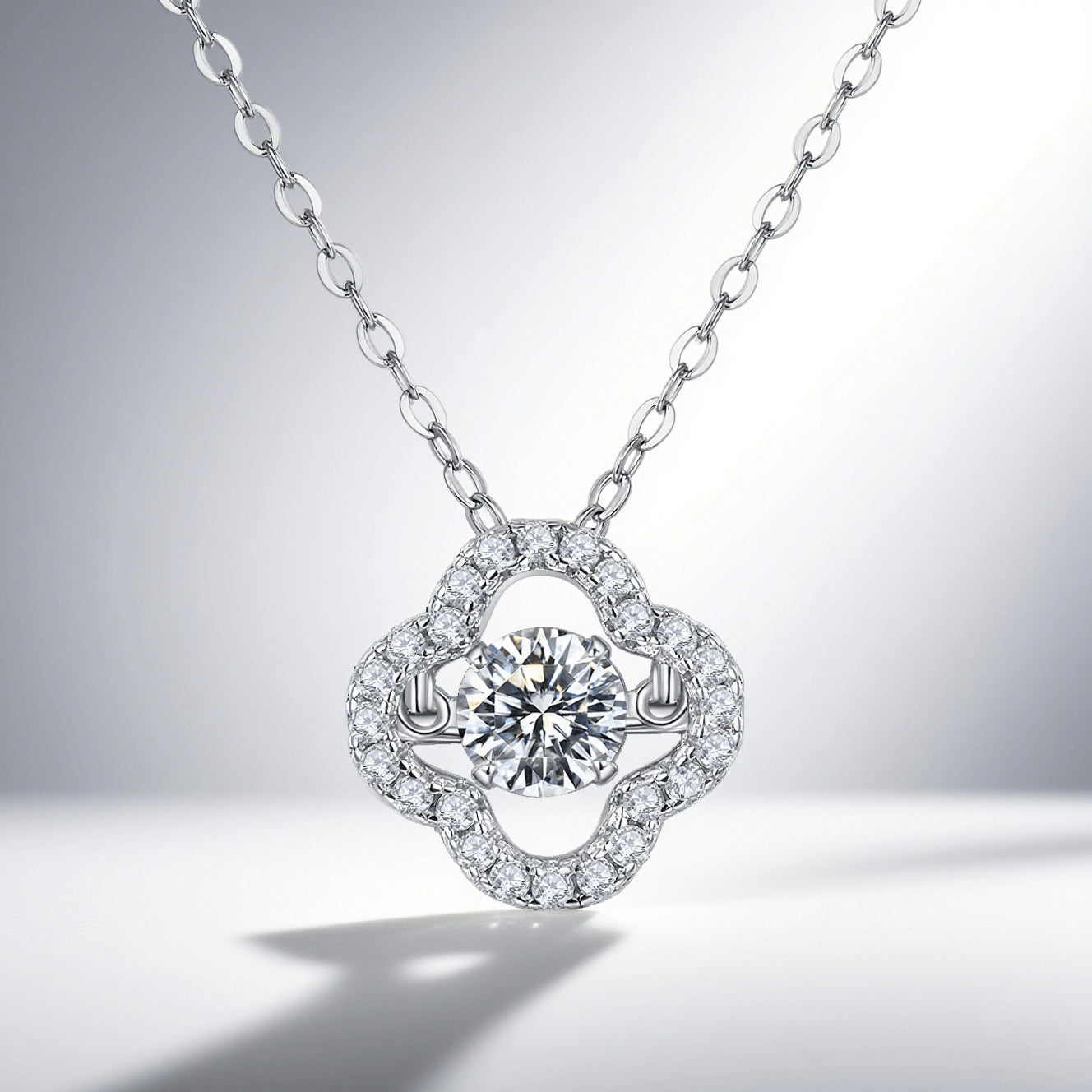 Blooming Grace – Sterling Silver Moissanite Clover Pendant Necklace