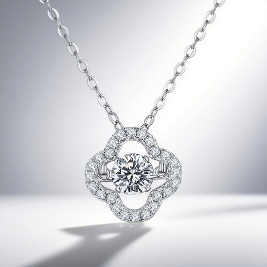 Blooming Grace – Sterling Silver Moissanite Clover Pendant Necklace