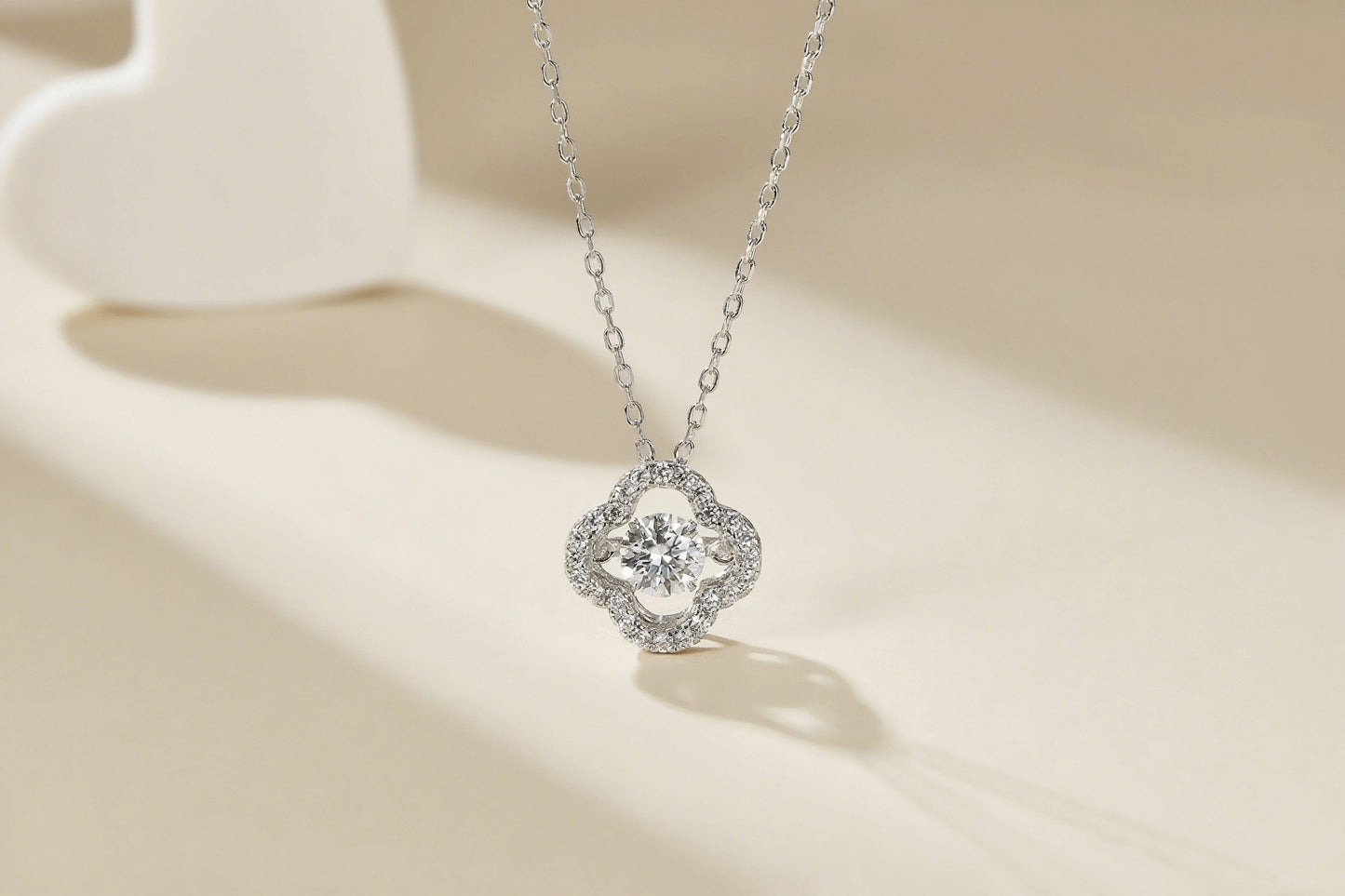 Blooming Grace – Sterling Silver Moissanite Clover Pendant Necklace