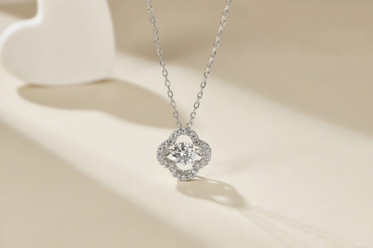 Blooming Grace – Sterling Silver Moissanite Clover Pendant Necklace