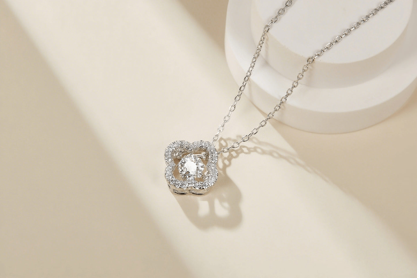 Blooming Grace – Sterling Silver Moissanite Clover Pendant Necklace