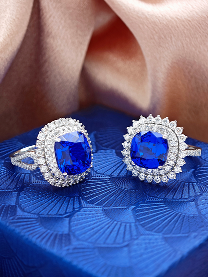 4.7ct Lab-Grown Kashmir Blue Sapphire Ring | 10x10mm Cushion Cut | Lab-Grown Diamonds | Platinum Luxury