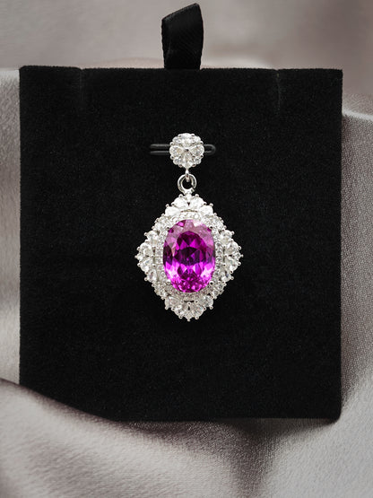 8ct Magenta Lab-grown Sapphire Oval Cut-Luxurious Pendant Necklace
