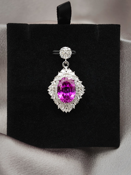 8ct Magenta Lab-grown Sapphire Oval Cut-Luxurious Pendant Necklace
