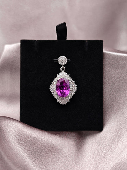 8ct Magenta Lab-grown Sapphire Oval Cut-Luxurious Pendant Necklace