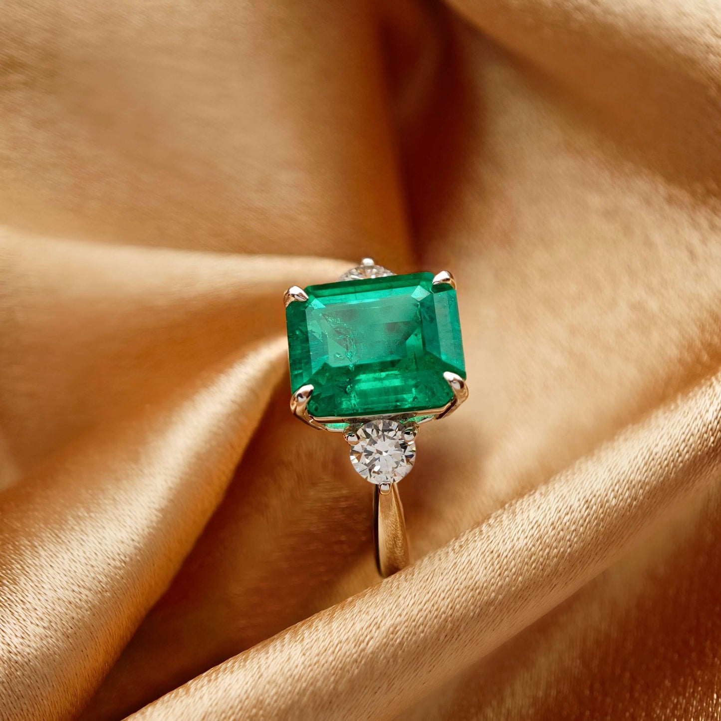 Lab Grown Emerald Ring | 9x11mm 3.7ct Emerald Cut Center Stone | Lab-Grown Diamonds | Platinum Material