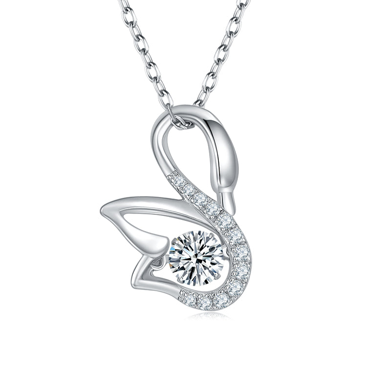 Swans by the Lake – Sterling Silver Moissanite Swan Pendant Necklace