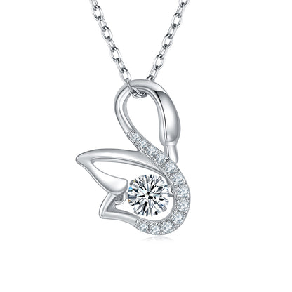 Swans by the Lake – Sterling Silver Moissanite Swan Pendant Necklace