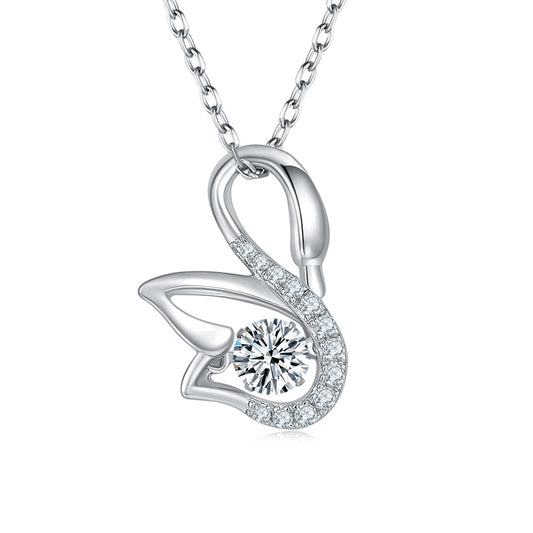 Swans by the Lake – Sterling Silver Moissanite Swan Pendant Necklace