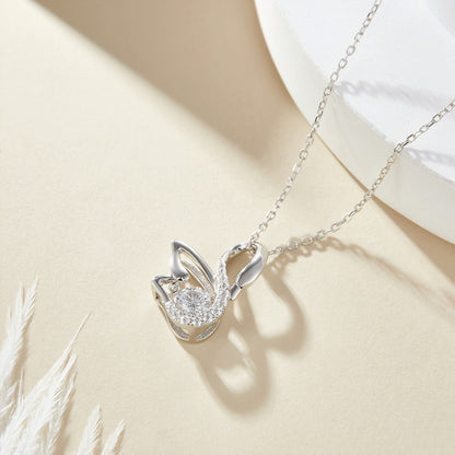 Swans by the Lake – Sterling Silver Moissanite Swan Pendant Necklace