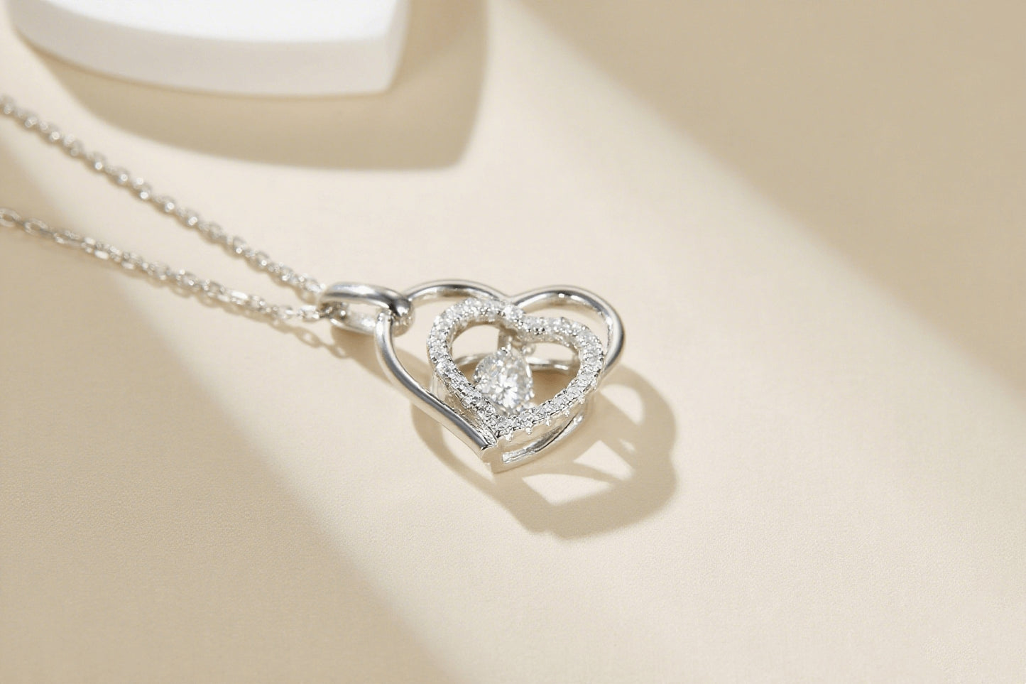 Heart to Heart Moissanite Pendant Necklace in Sterling Silver