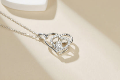 Heart to Heart Moissanite Pendant Necklace in Sterling Silver
