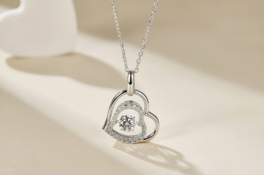 Heart to Heart Moissanite Pendant Necklace in Sterling Silver