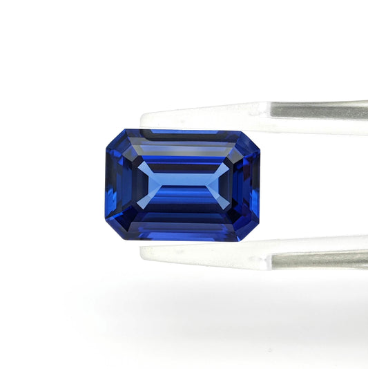 Lab grown Royal Blue Sapphire Emerald cut Loose stone 9.7ct 10x14mm
