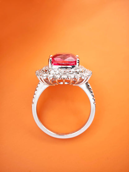 6ct Cushion-Cut Sunset Padparadscha Lab Sapphire Ring in Platinum with Lab Diamond