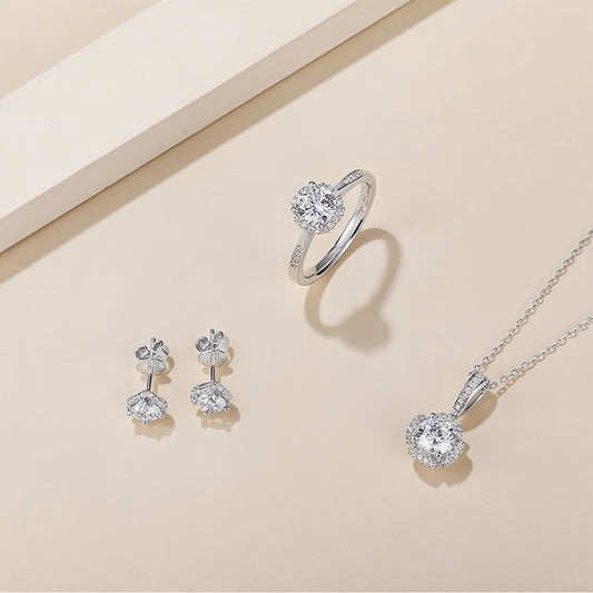 Elegance Moissanite Jewelry Set – Ring, Earrings & Pendant Necklace in Sterling Silver
