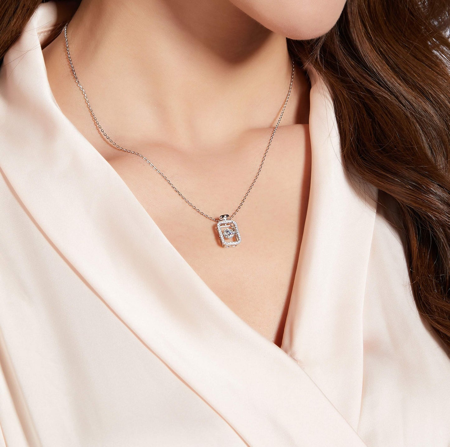 Wishing Bottle – Sterling Silver Moissanite Rectangle Pendant Necklace