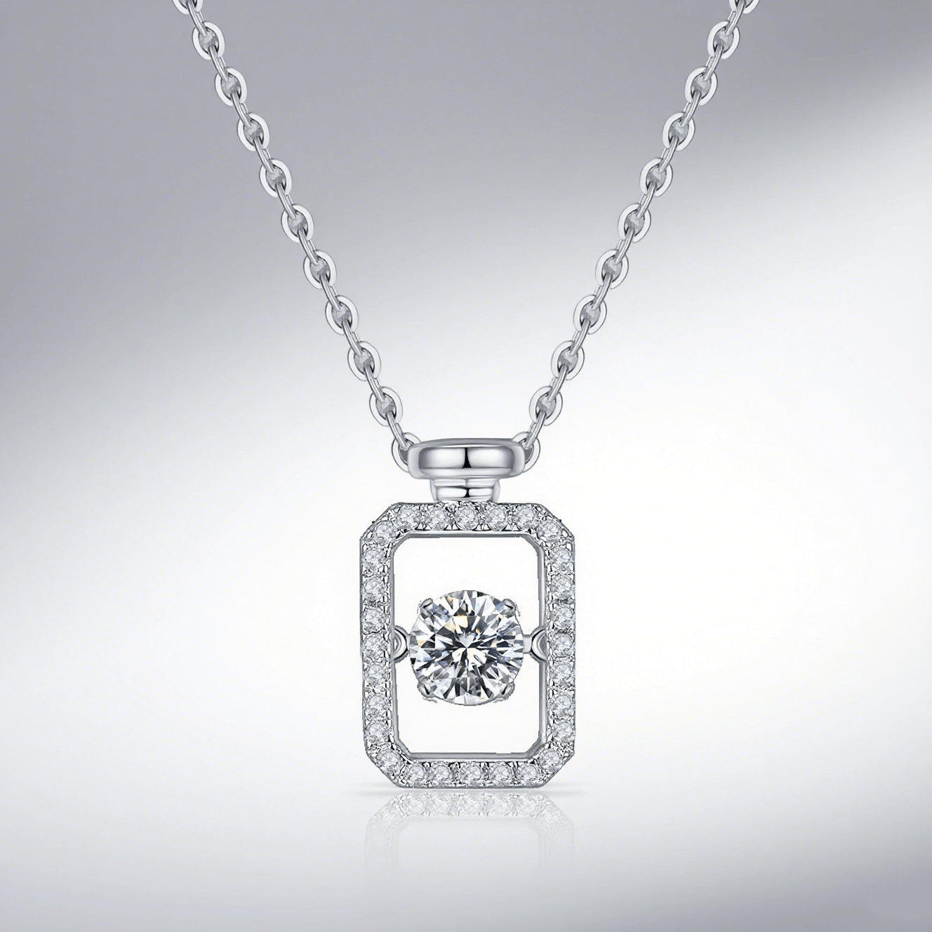 Wishing Bottle – Sterling Silver Moissanite Rectangle Pendant Necklace