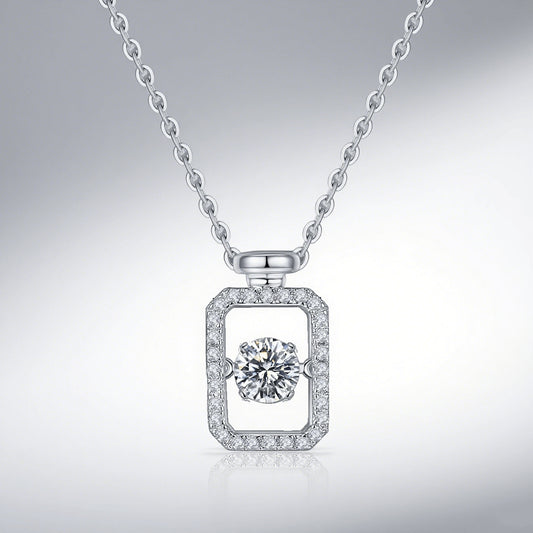 Wishing Bottle – Sterling Silver Moissanite Rectangle Pendant Necklace