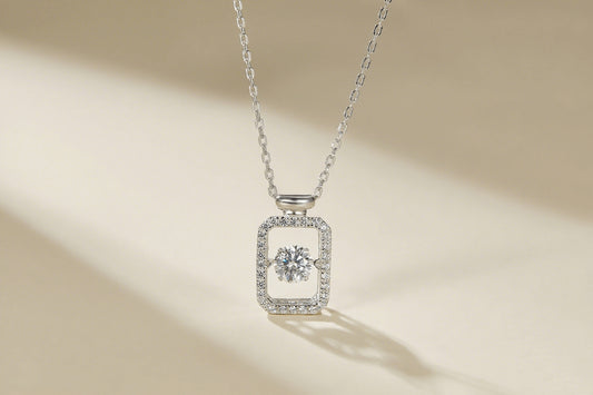 Wishing Bottle – Sterling Silver Moissanite Rectangle Pendant Necklace